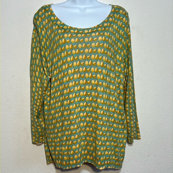 Talbots Chic Button Back Teal and Yellow Pear Patterned Sweater Top Size XL - Picture 1 of 14